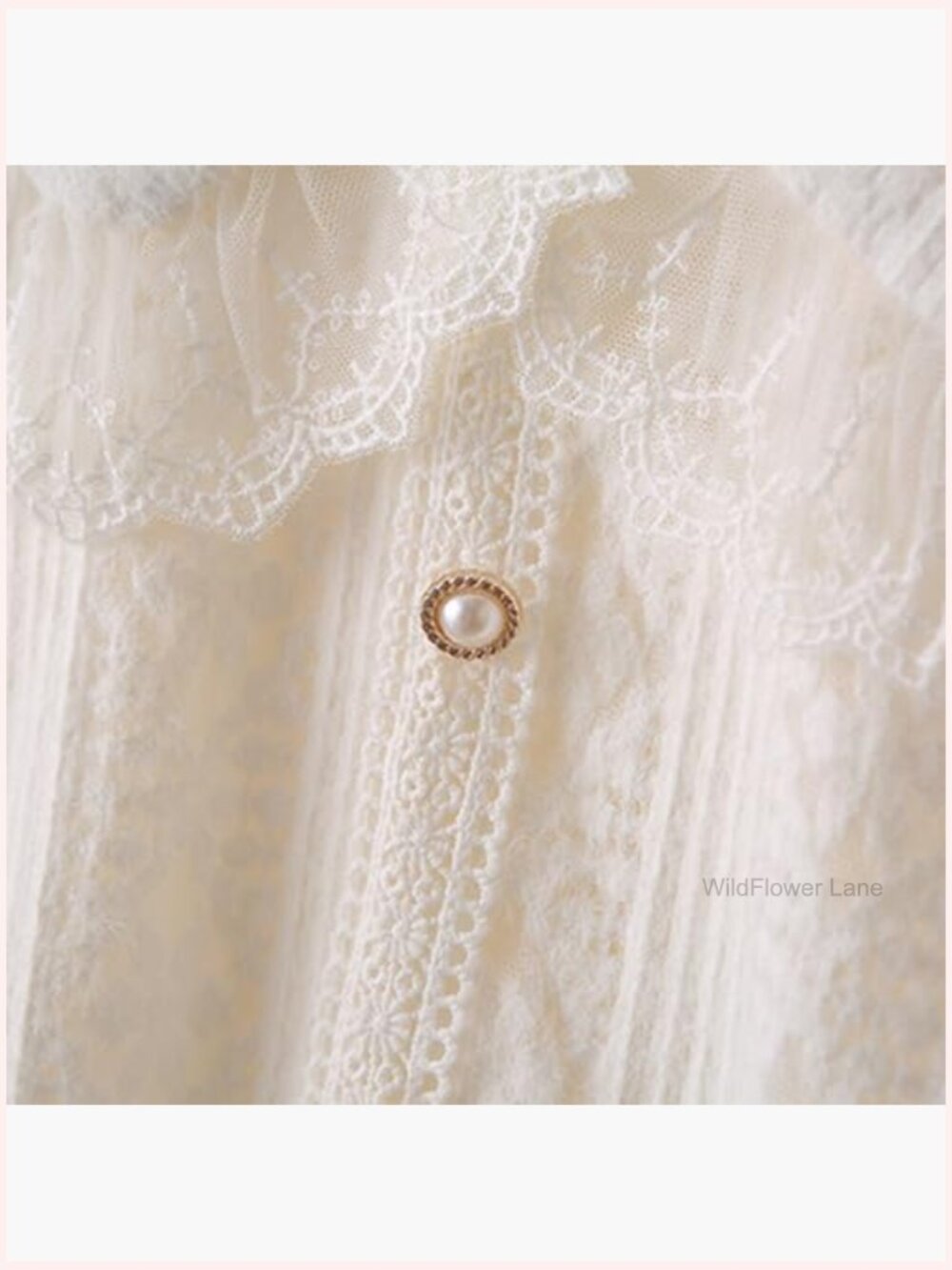 Plus Size Lace Blouse Long Sleeve Button Down Shirt - Picture 4 of 7